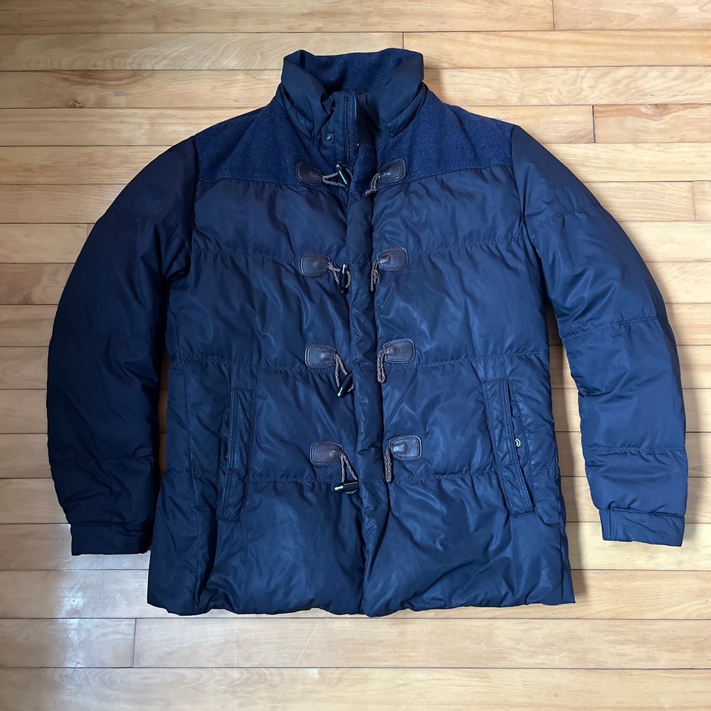 BOSS Hugo Boss Mens Navy Blue Mixed Media Toggle Puffer Jacket Coat Size M